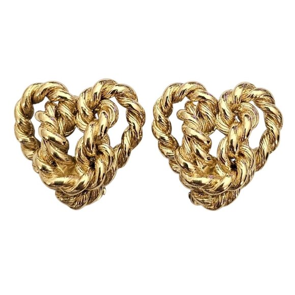 Givenchy Gold Tone Rope Twist Heart Clip On Earrings, Signed - Picture 1 of 7